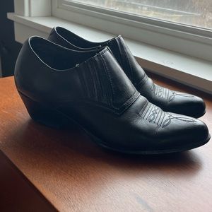 Black Leather Cowboy Booties 7.5
